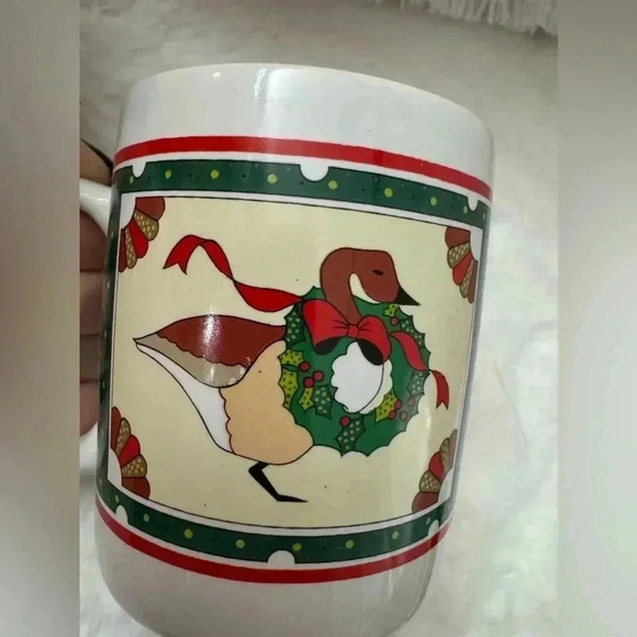 Vintage Goose Geese Ducks NIB Christmas Wreath Coffee Mug 90’s Cottagecore - Picture 4 of 11